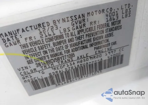 2024 Nissan Sentra Sv Xtronic Cvt z USA, uszkodzony, nr VIN 3N1AB8CV5RY271095